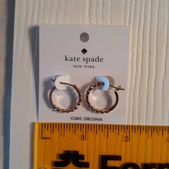 NWT KATE SPADE • Rose Gold Full Circle Hoop CZ Huggies Earrings - Picture 4 of 4
